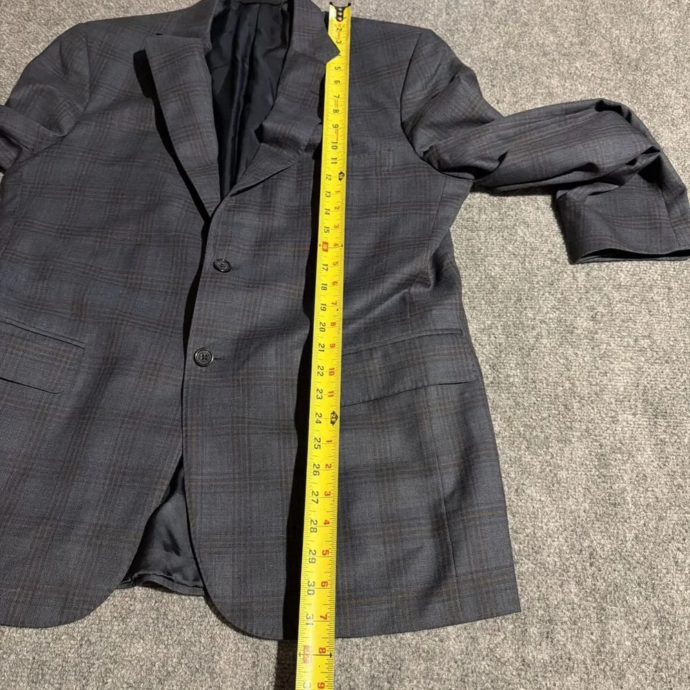 Tom James Executive Collection Blazer Mens 44 Blue Plaid 2 Button Suit Jacket